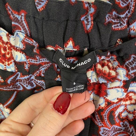 CLEARANCE - Club Monaco Black Floral Print Pull On Elastic Waist Dress Pants - Picture 5 of 6